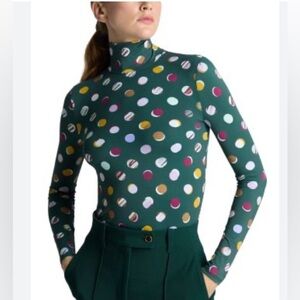 St. John Multi-color Polka Dot Jersey Turtleneck Top